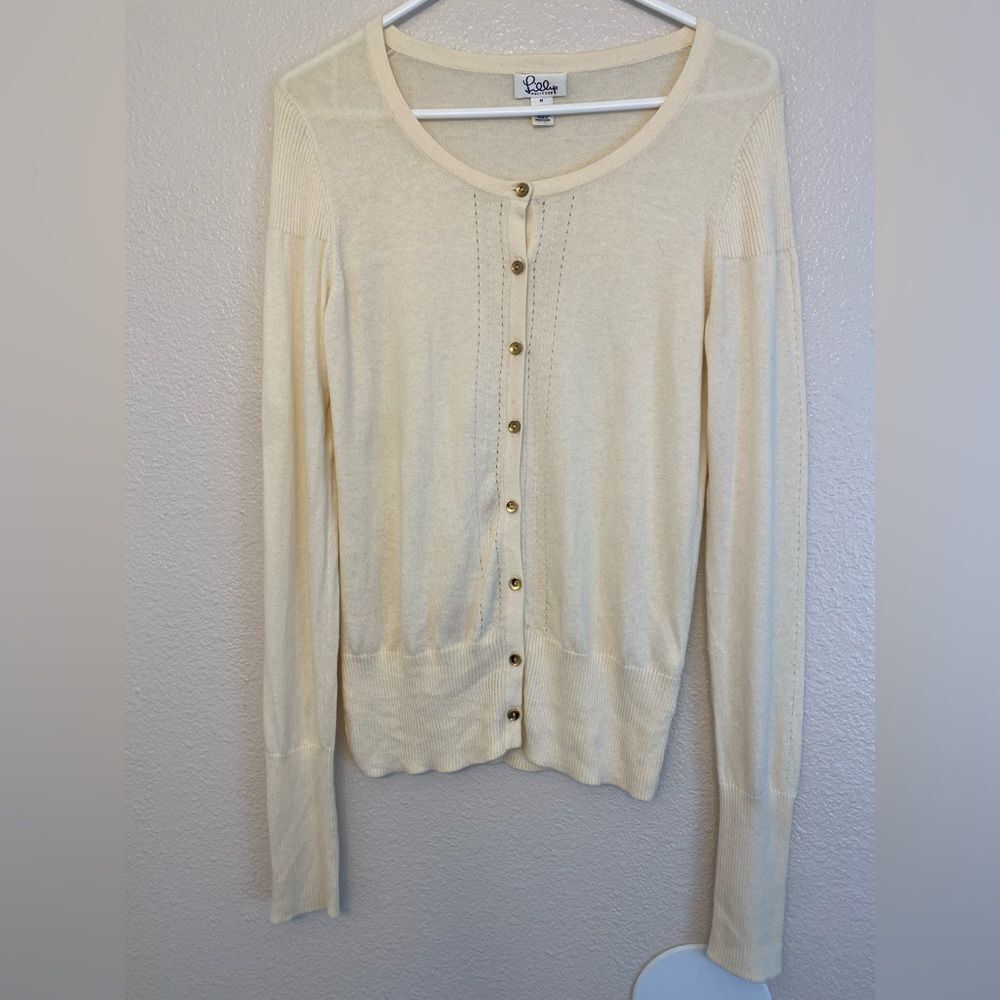 Lilly Pulitzer vintage Cardigan Sweater white tag silk cotton cashmere silk M